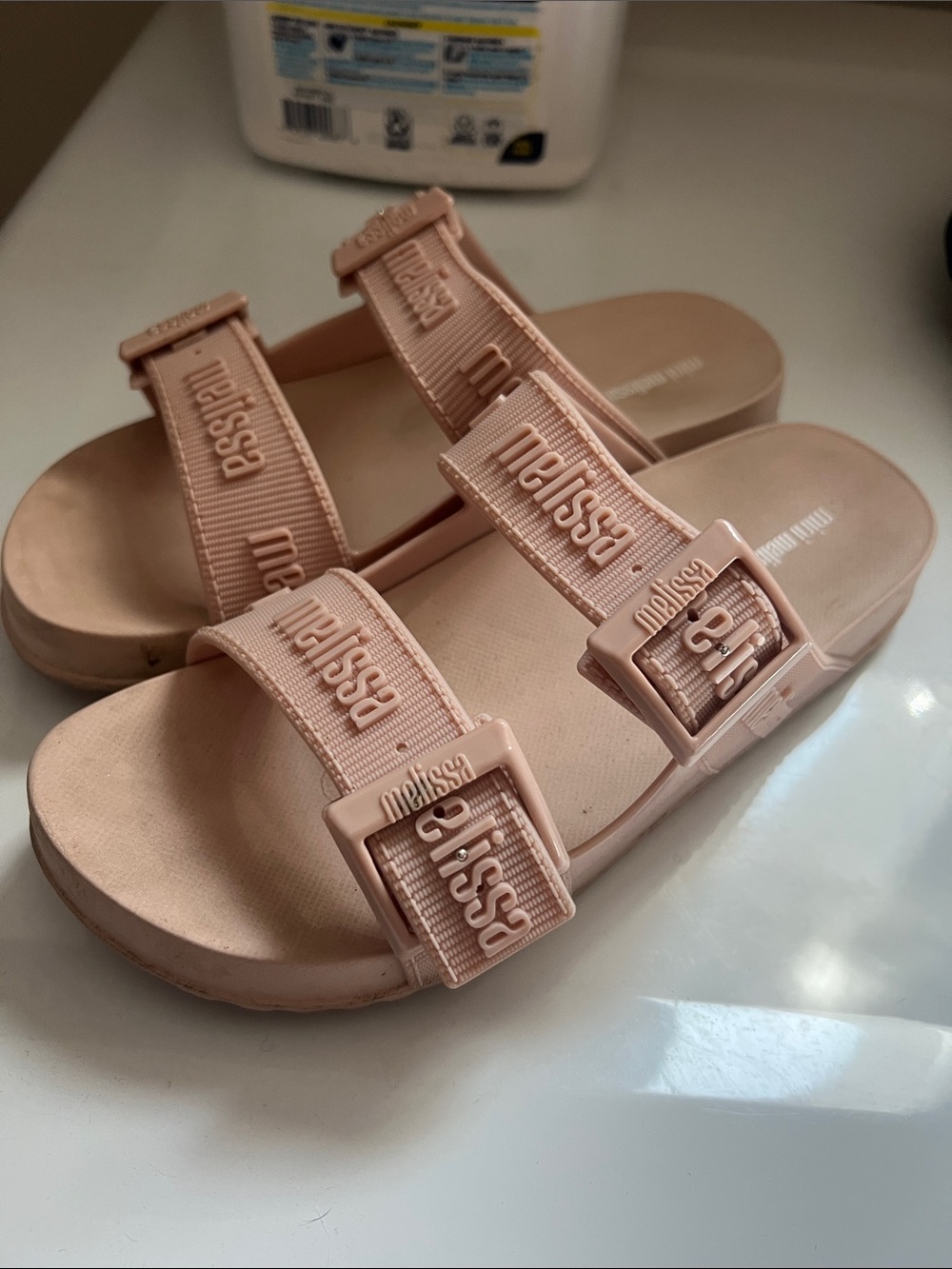 Mini Melissa Girls Blush Pink Double-Strap Slide Sandals